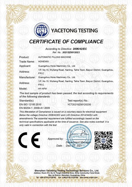 Porcellana Guangzhou Hone Machinery Co., Ltd. Certificazioni