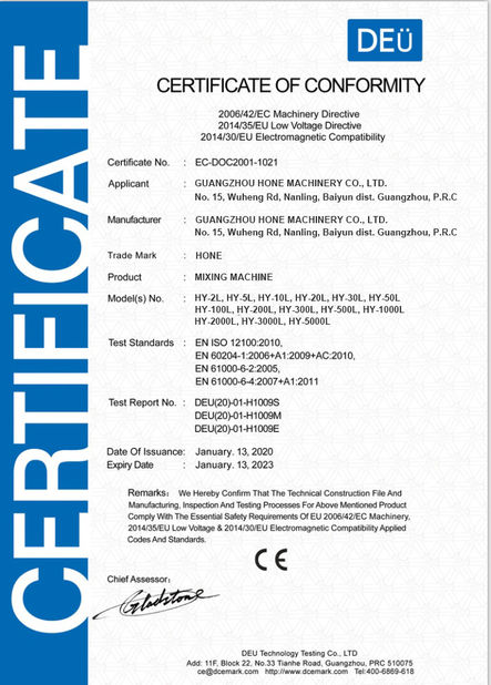 Porcellana Guangzhou Hone Machinery Co., Ltd. Certificazioni