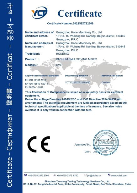 Porcellana Guangzhou Hone Machinery Co., Ltd. Certificazioni
