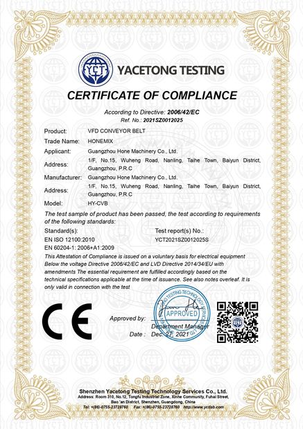 Porcellana Guangzhou Hone Machinery Co., Ltd. Certificazioni